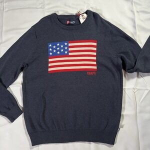 Chaps Sweater Men's Medium USA Flag Navy Blue Cotton Crewneck Patriotic New